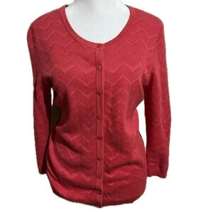 Talbots pink knit button down cardigan 3/4 sleeve small